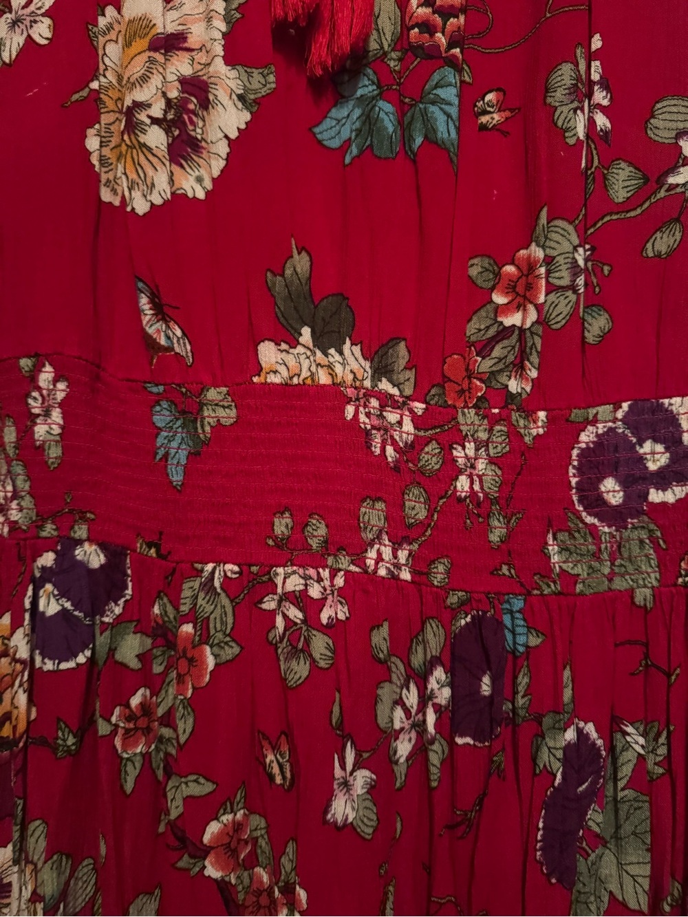 Bila Sz XXL Floral Rayon Midi Dress in Red with Multicolor Blooms - Picture 5 of 7